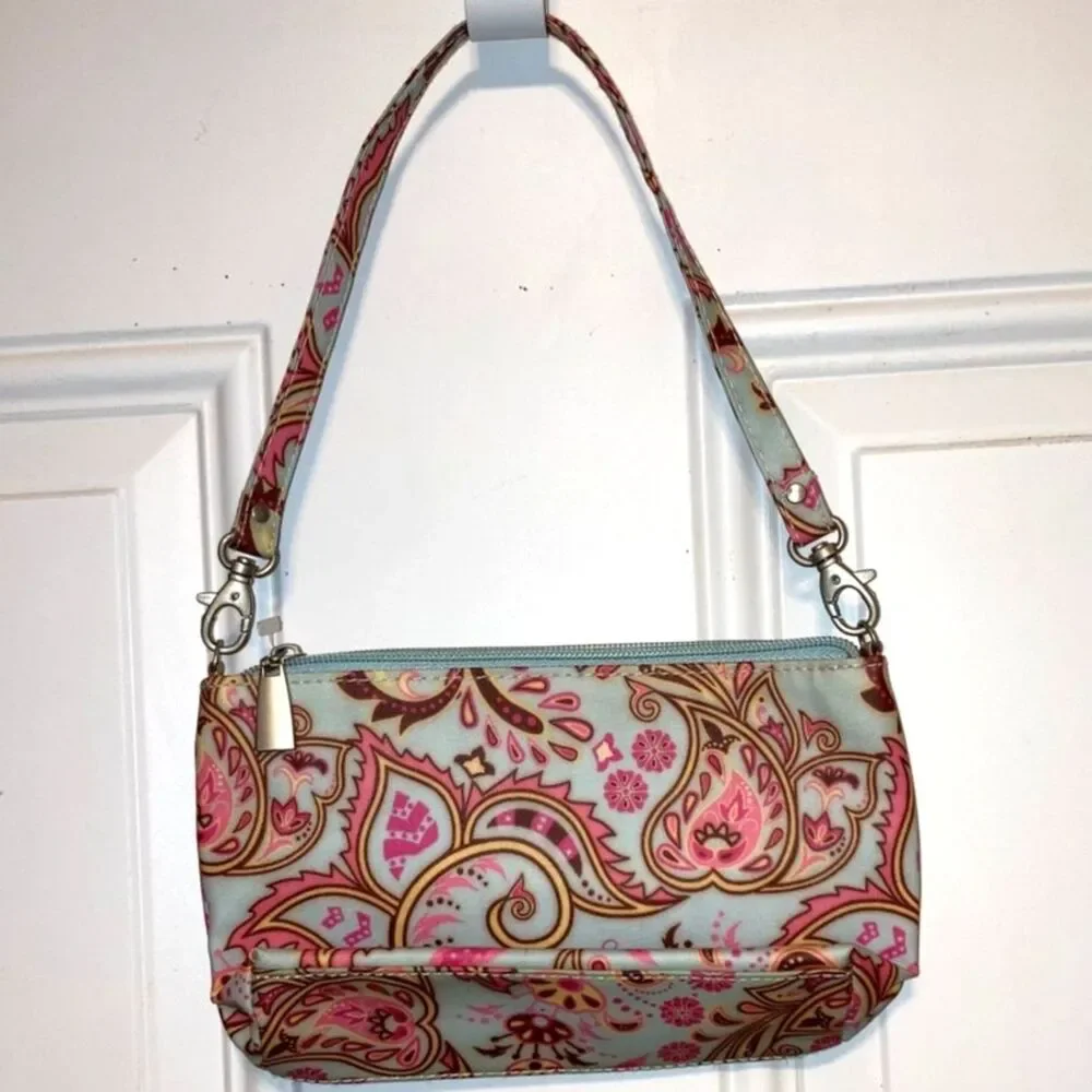 EMILIE SLOAN Seattle Paisley Pink Blue Spring Wristlet Bag Pouch 8.5 x 5 inches